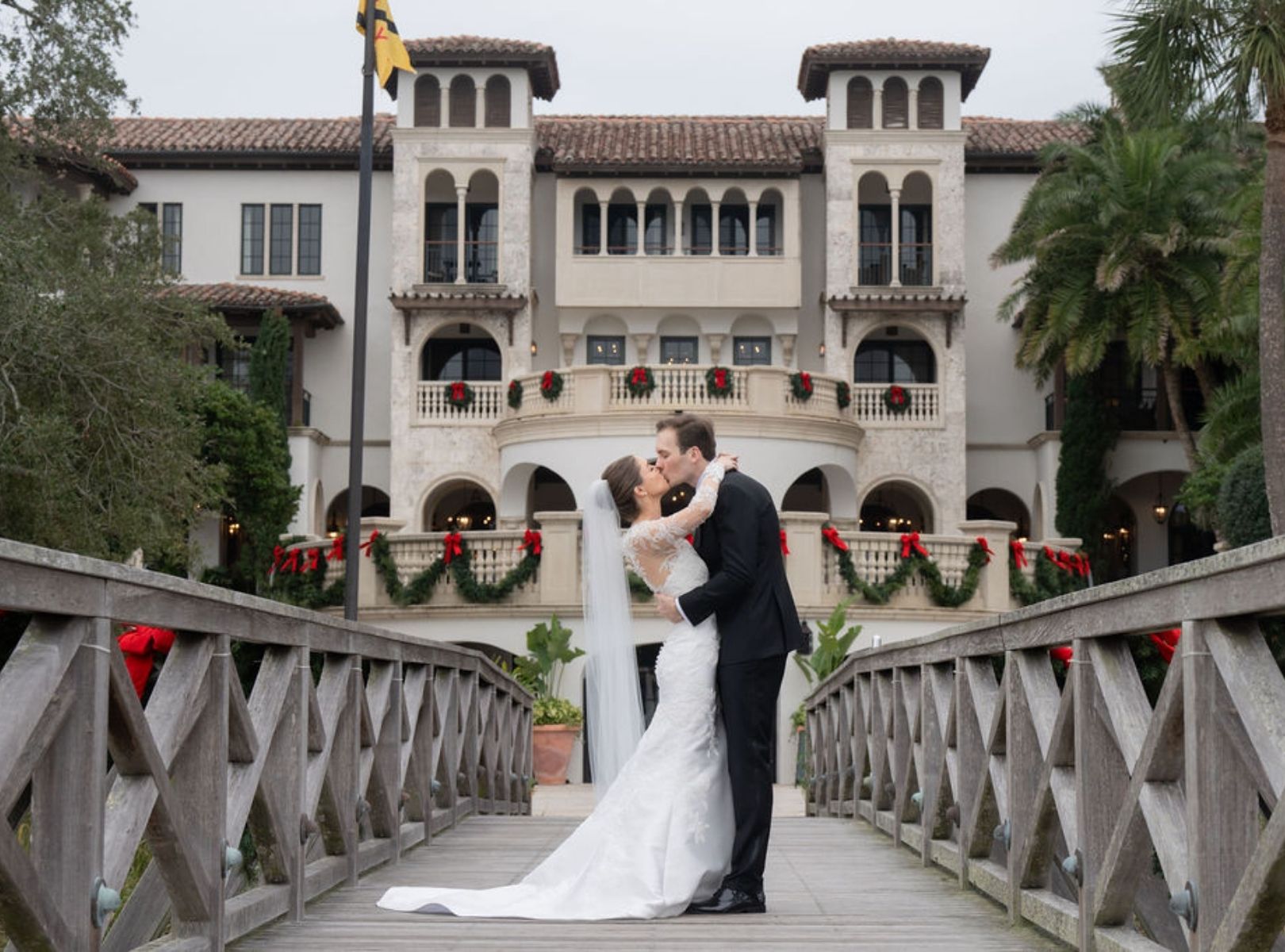 Winter Sea Island Wedding Featuring a Custom Anne Barge Wedding Gown