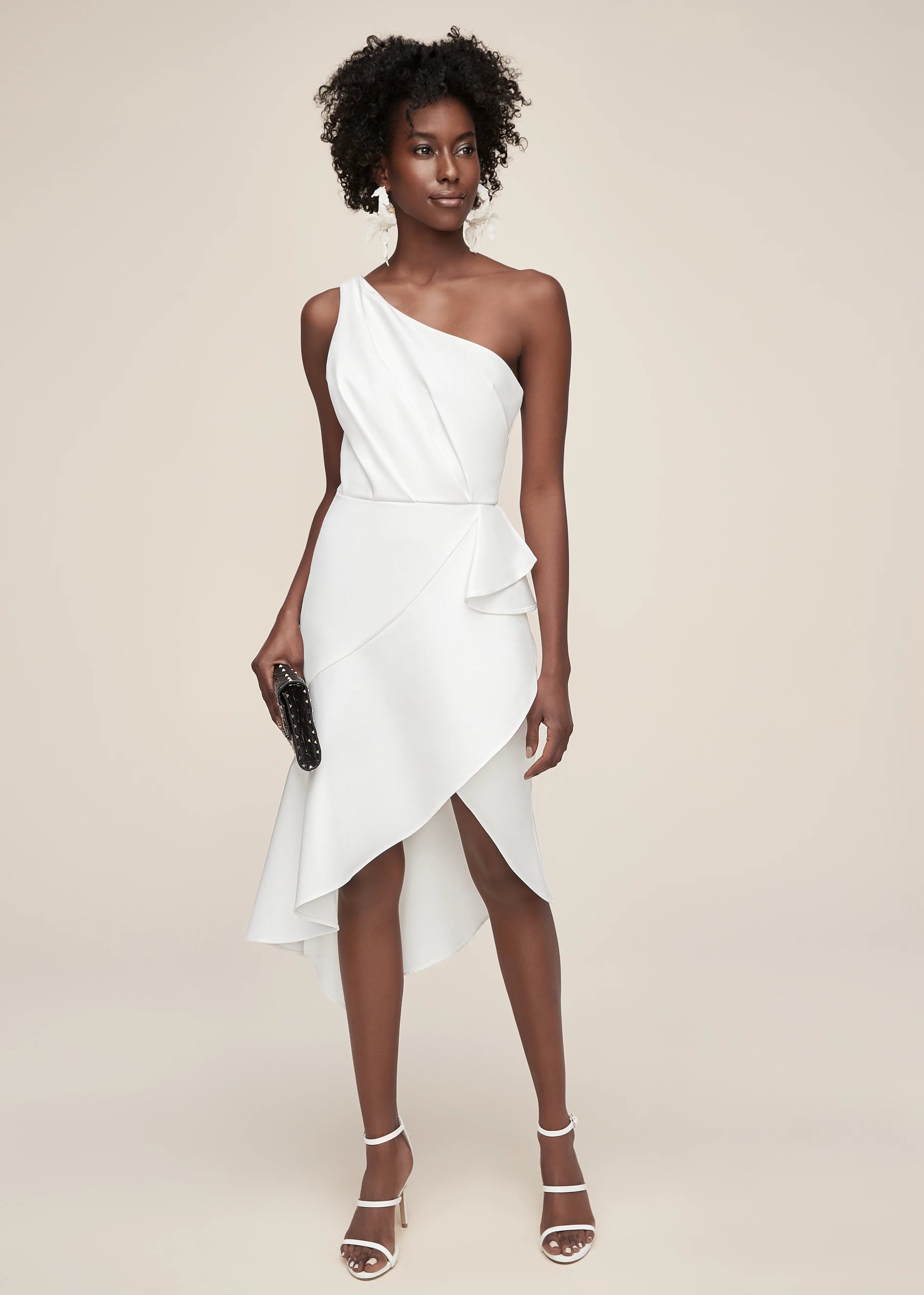 Anne Barge J'adore One-Shoulder Crepe Cocktail Dress in Silk White at Nordstrom, Size Medium