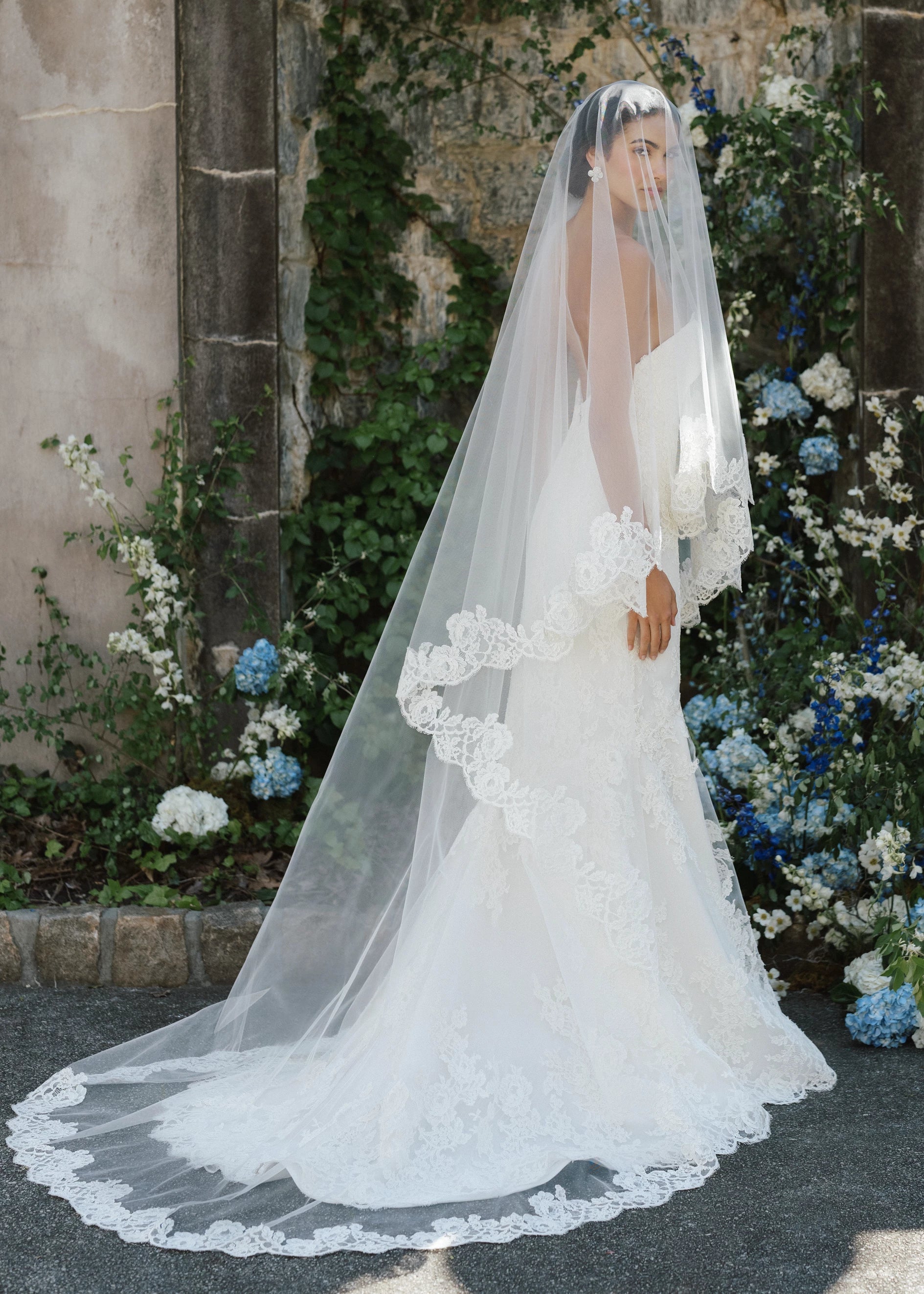 lace wedding dress with long veil Lovett Veil