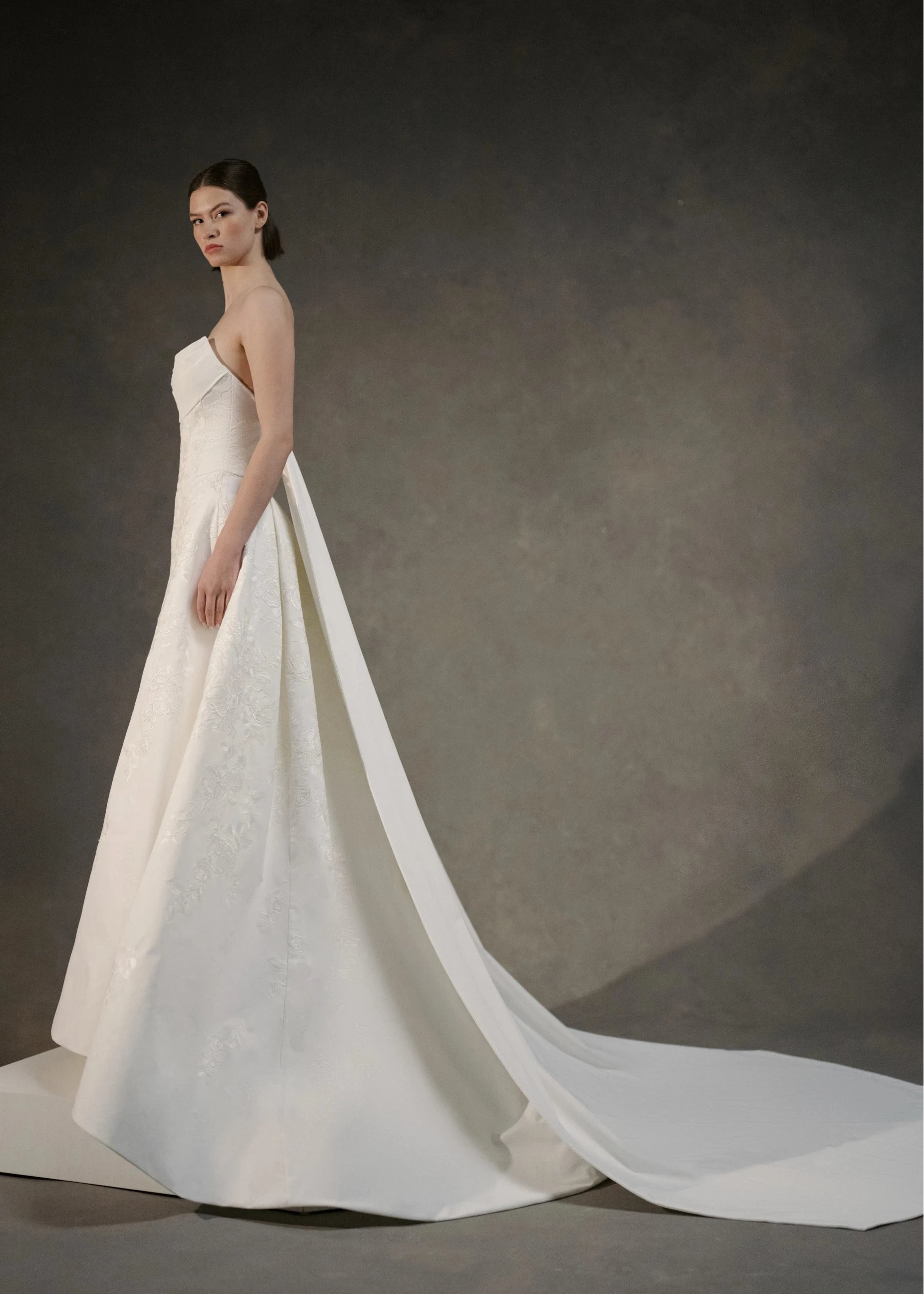 The Blue Willow Raye Train is a box pleated detachable watteau train of Matte Satin in Silk White.