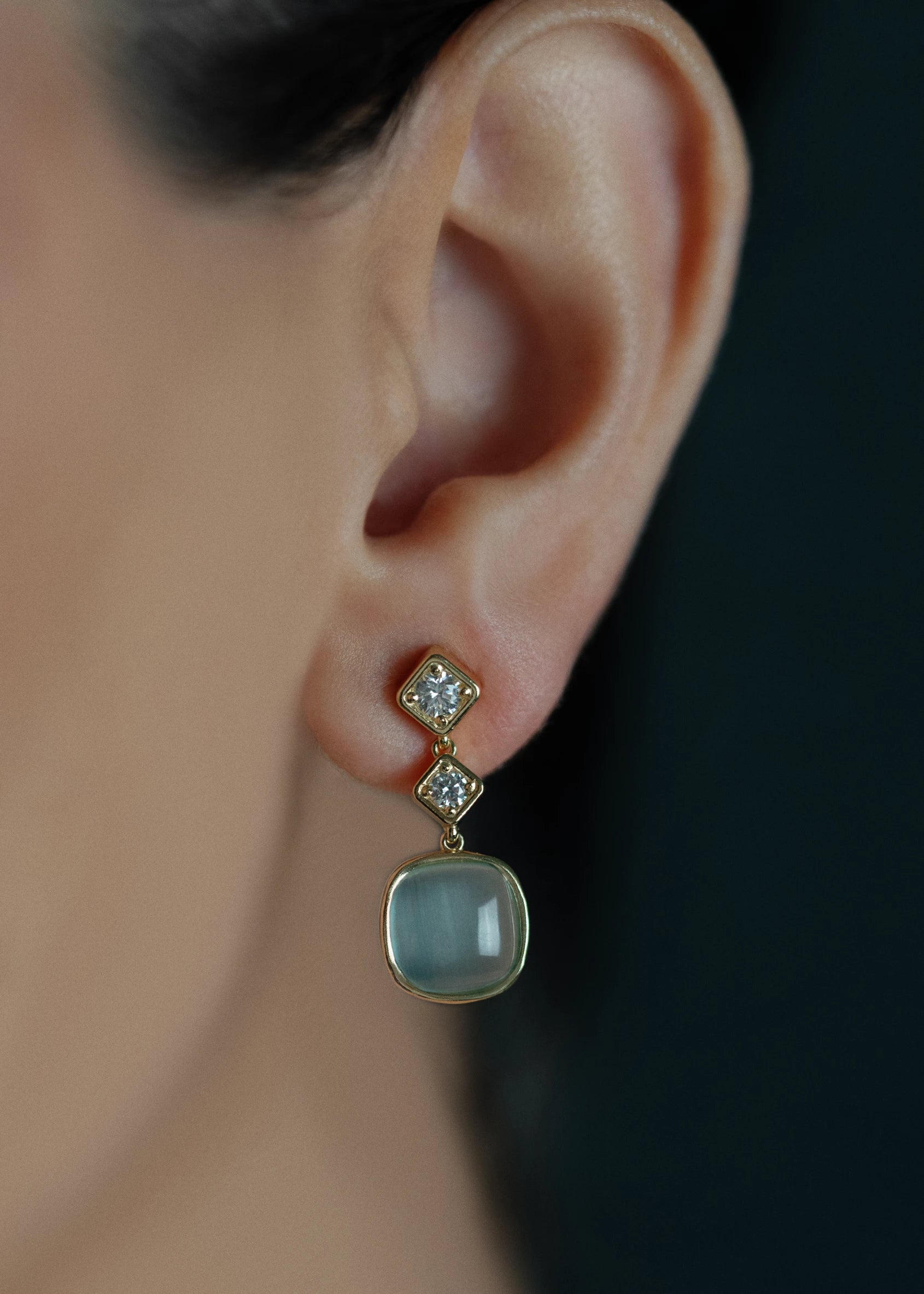 Diamond and Aquamarine Stone Drop Earrings