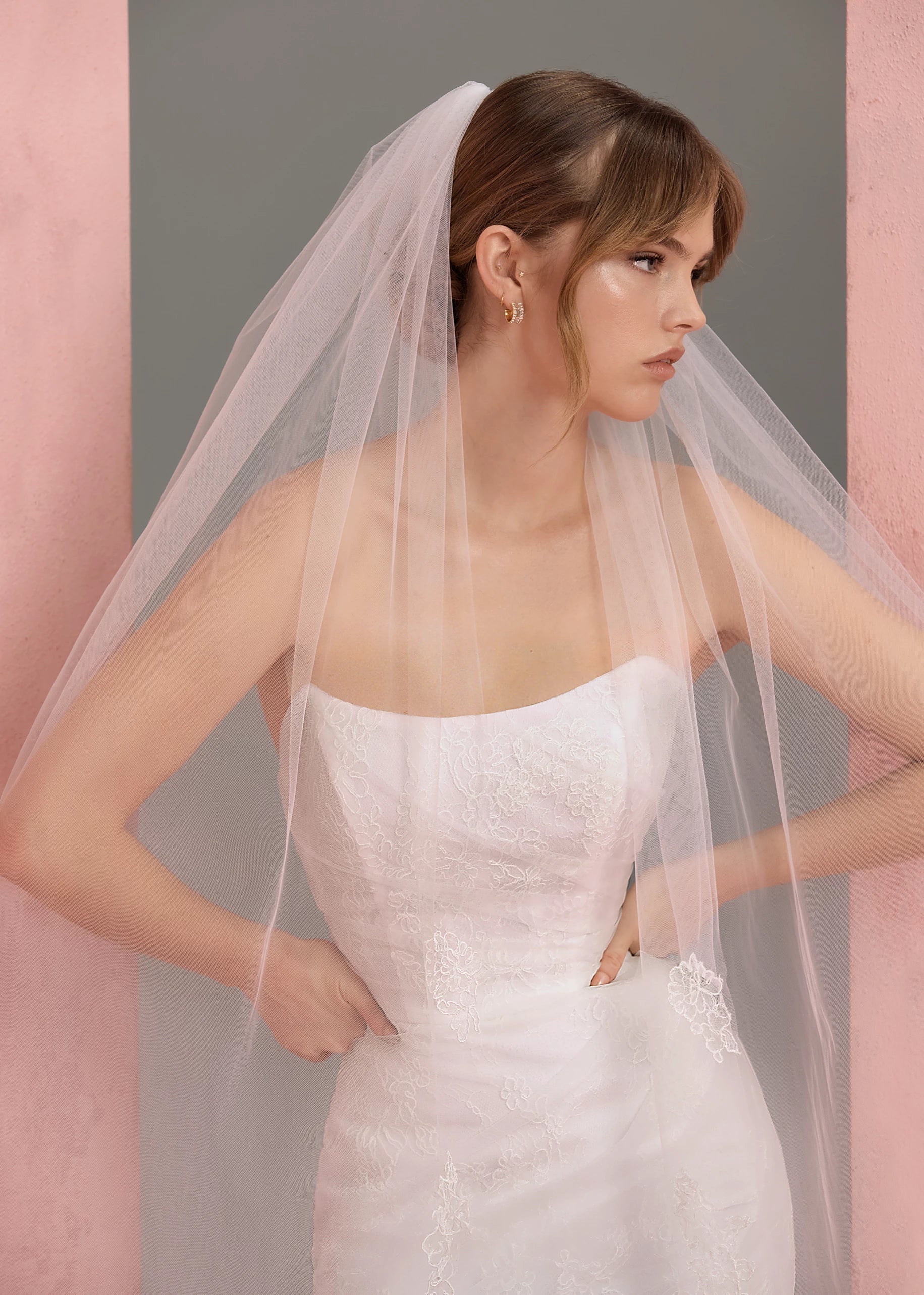 The Lucienne Veil is a catherdral length veil edged with Corded Lace.