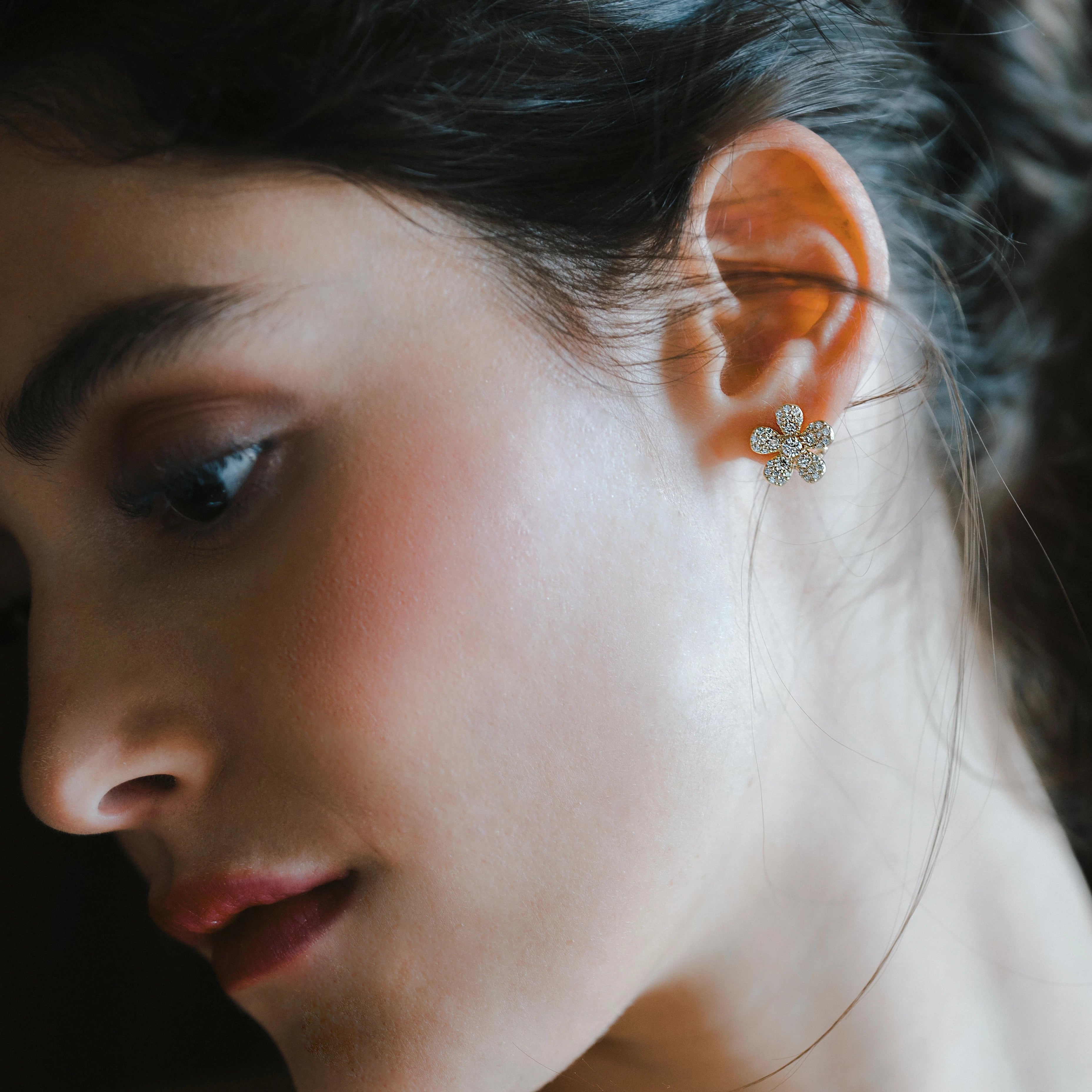 Pave Flower Stud Earrings