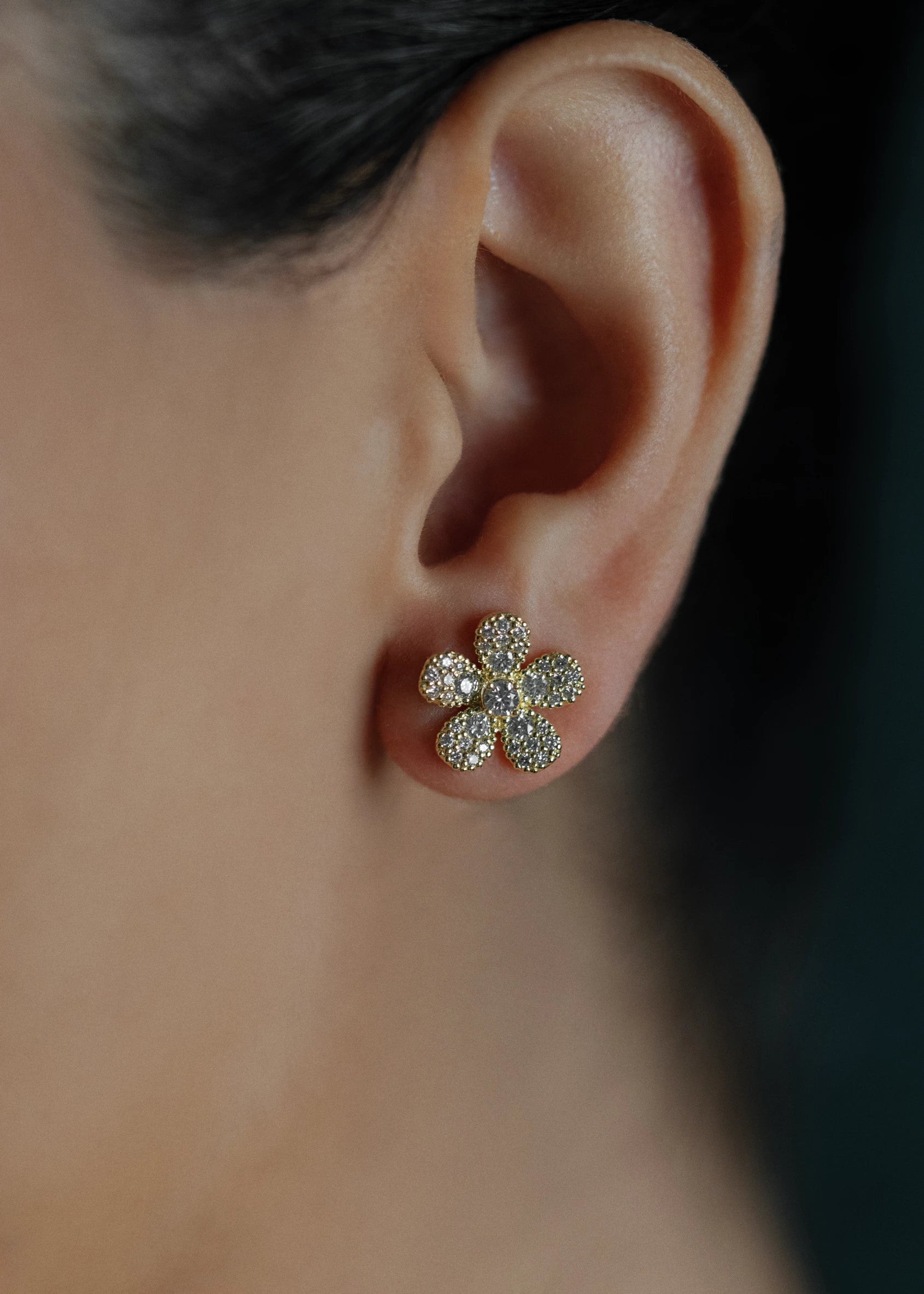 Pave Flower Stud Earrings