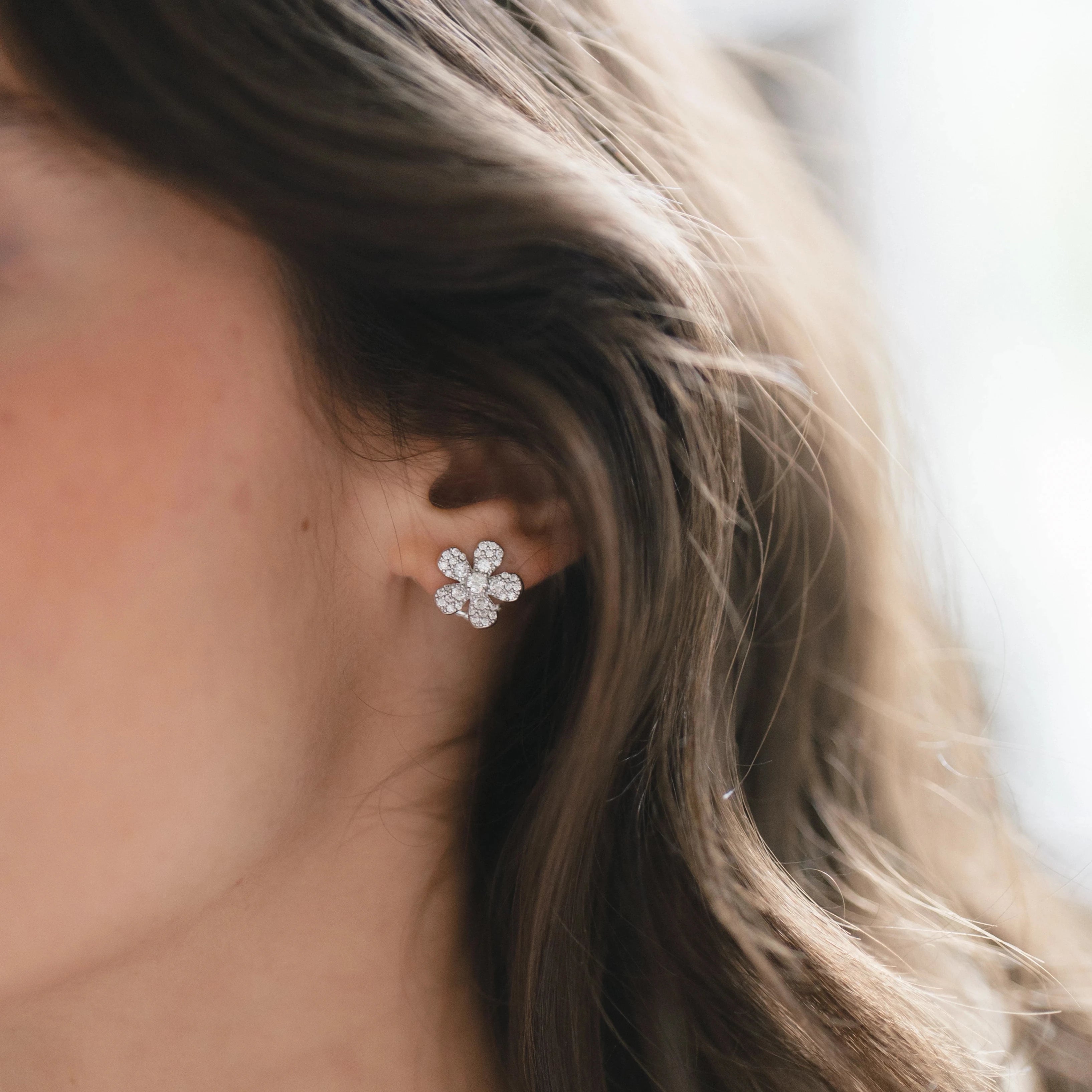 Pave Flower Stud Earrings