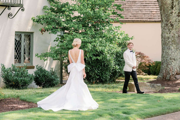 Classic Timeless wedding dress with bow Anne Barge Bride 