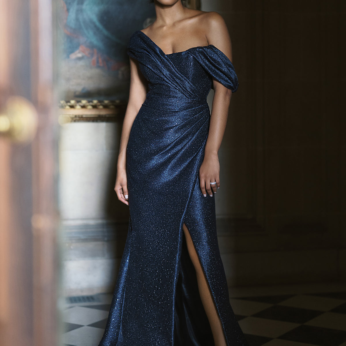 duns a line dress Dunton | Sequined Tweed Black Label Gown
