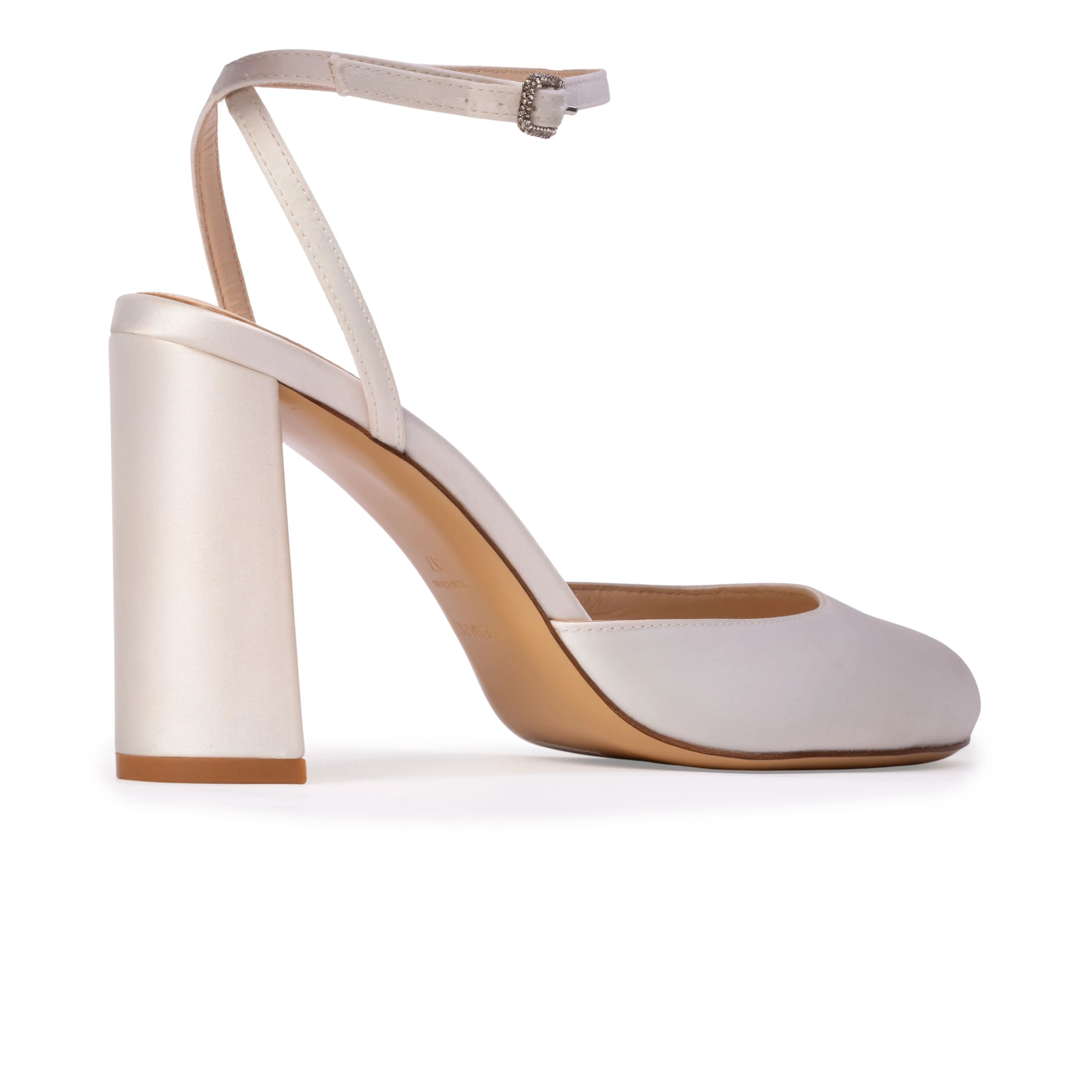 This Anne Barge round-toe pump is crafted from smooth satin and set on a classic 90 mm block heel. Finished with a radiant crystal-embellished buckle.