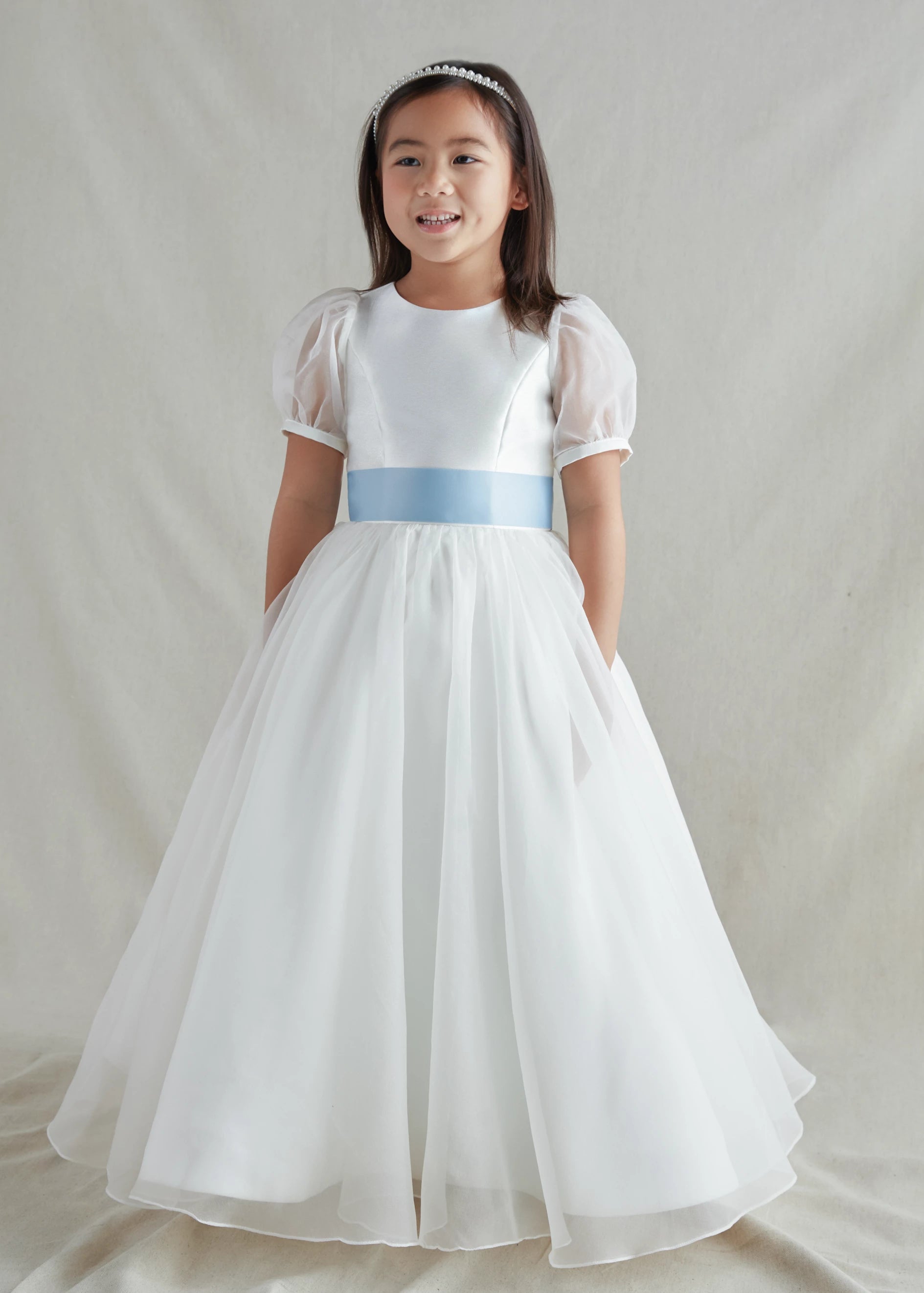 blue and white flower girl dresses Birdie & Sash