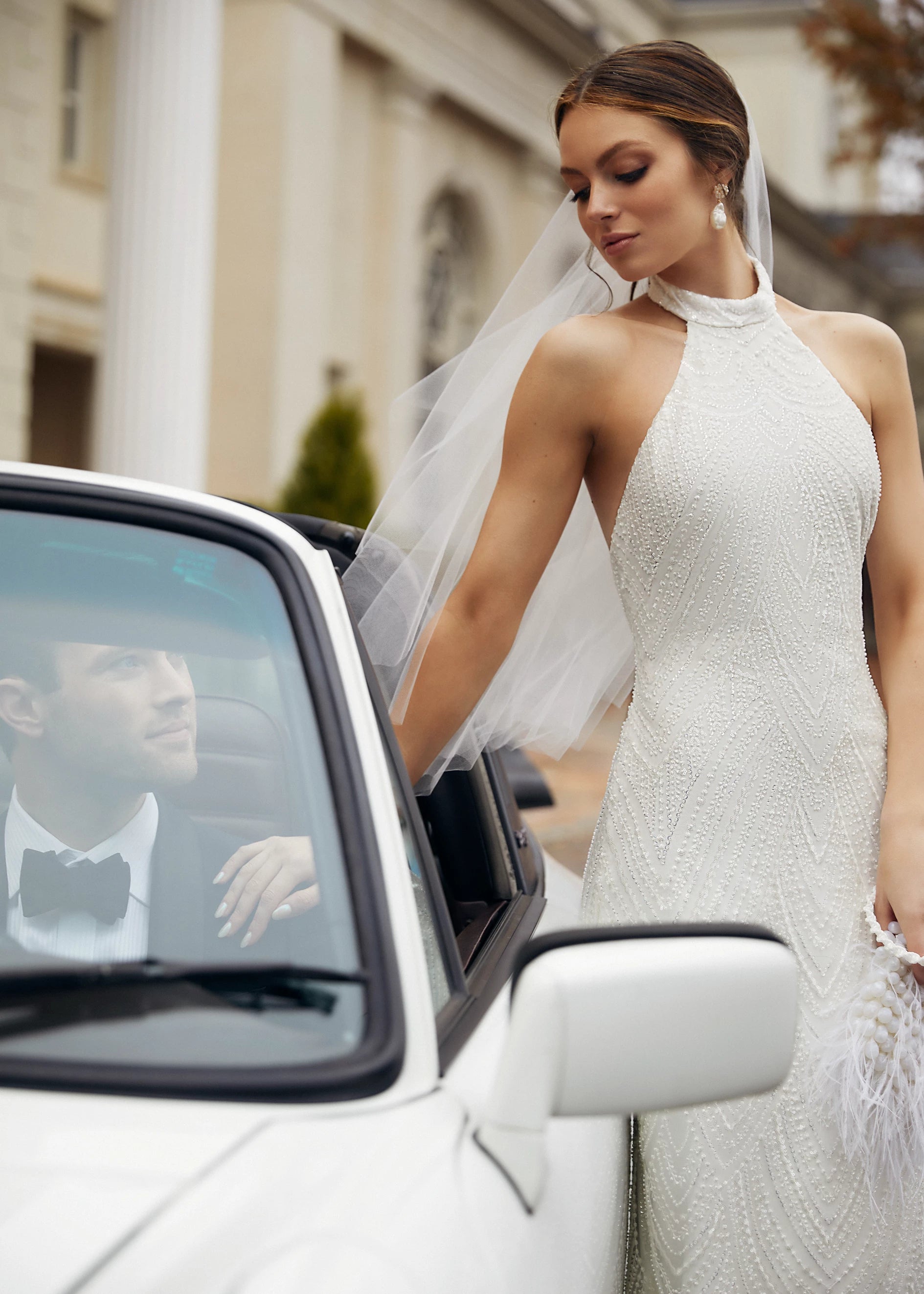 sachin and babi light blue dress Draped halterneck satin gown in beige - Norma Kamali main image 1