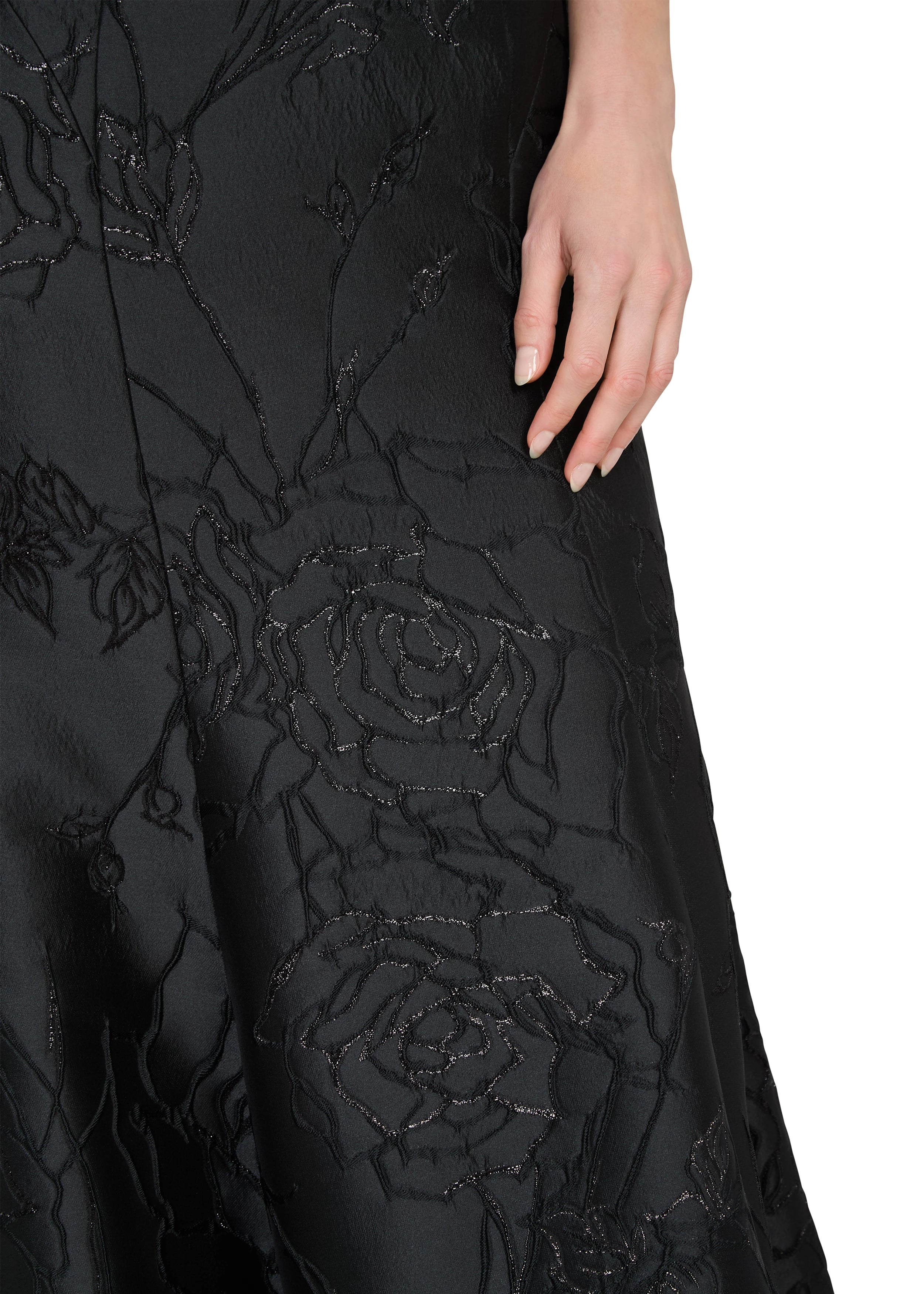 Anne Barge evening gown Esperanza, is a pointed sweetheart strapless fit and flare gown of Camellia Vine Jacquard.