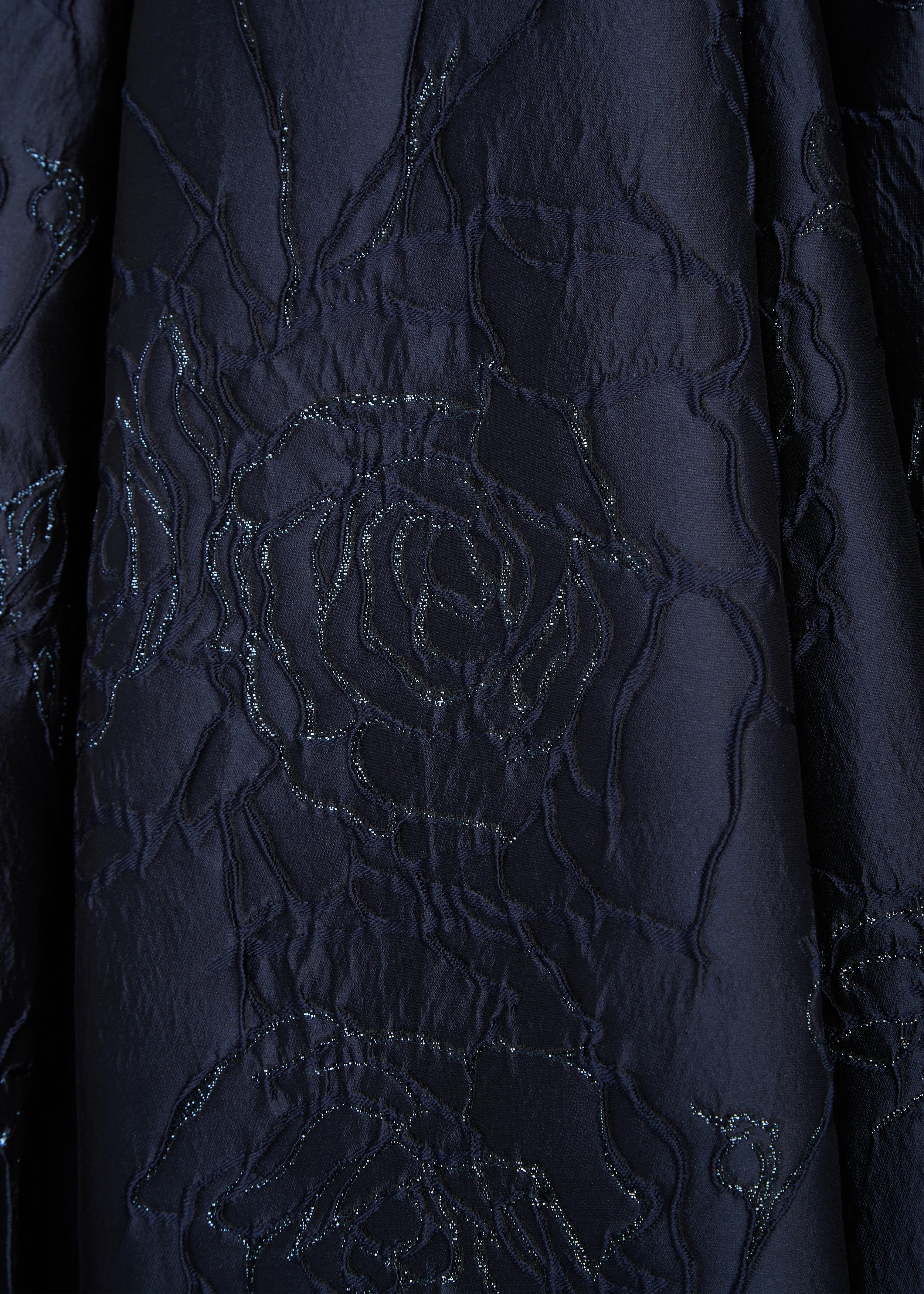 Anne Barge evening gown Marcel, a seam gown of Camellia Vine Jacquard with inverted box pleats and pockets. 