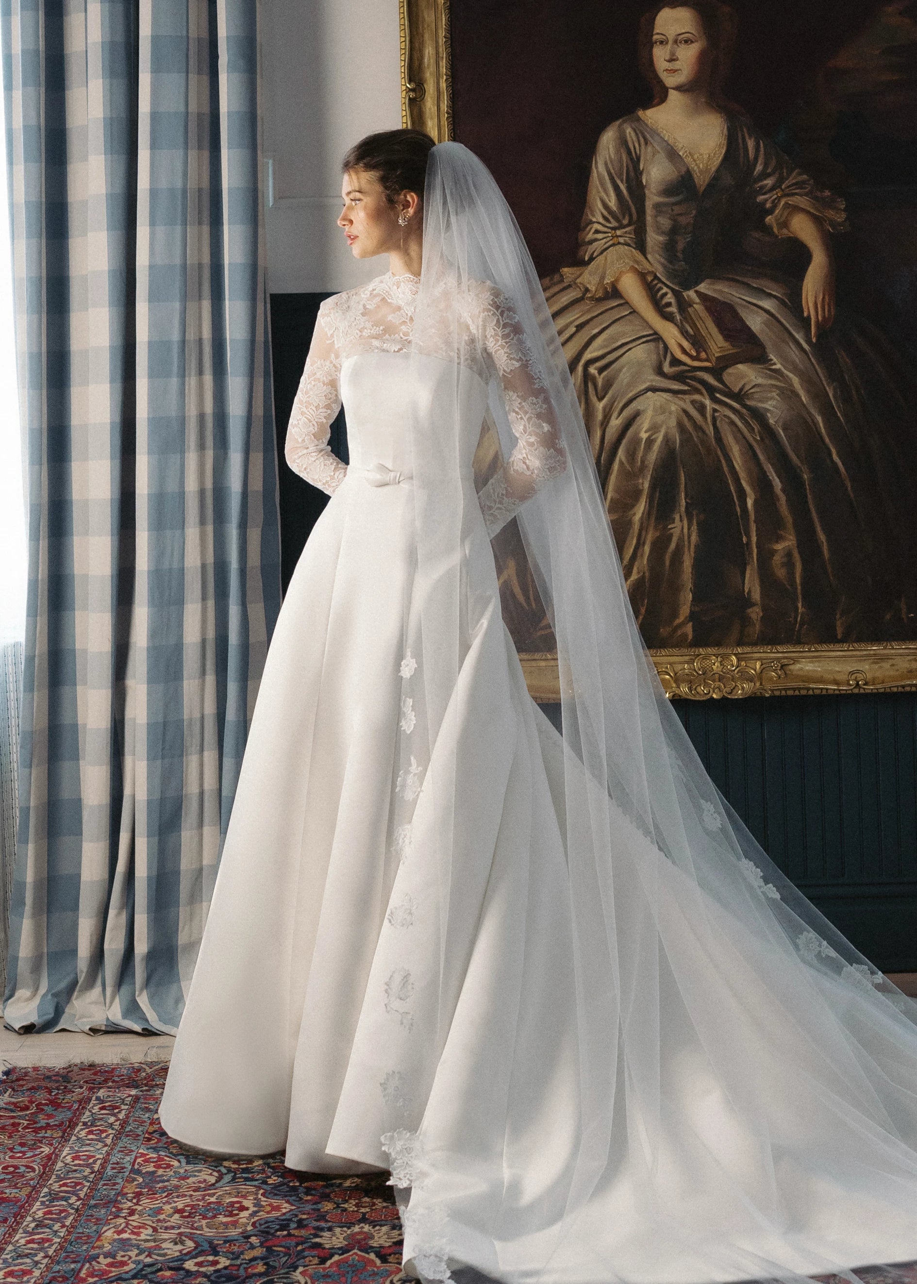 The Bowman Topper by Anne Barge is a Floral Chantilly lace topper featuring scalloped neckline and cuff in Silk White.