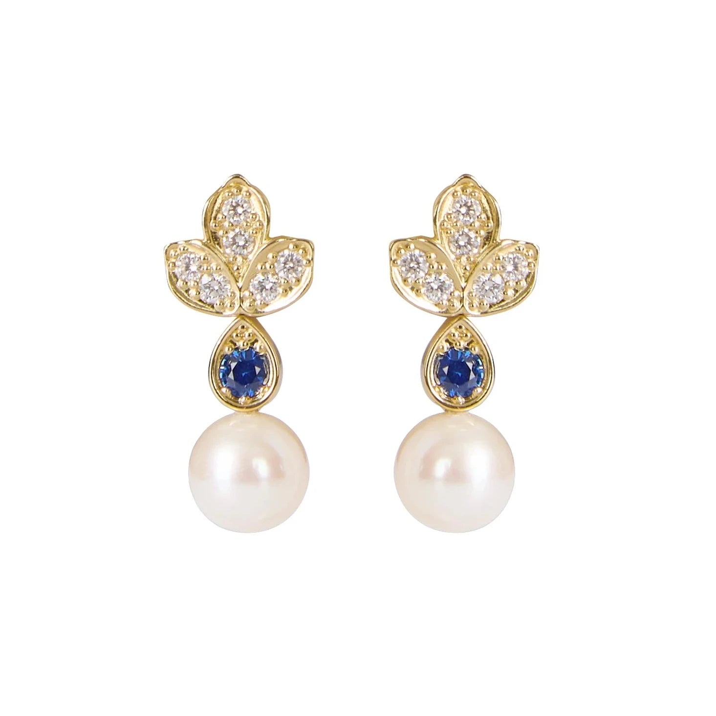 Butterfly Diamond, Sapphire and Pearl Drop Earrings