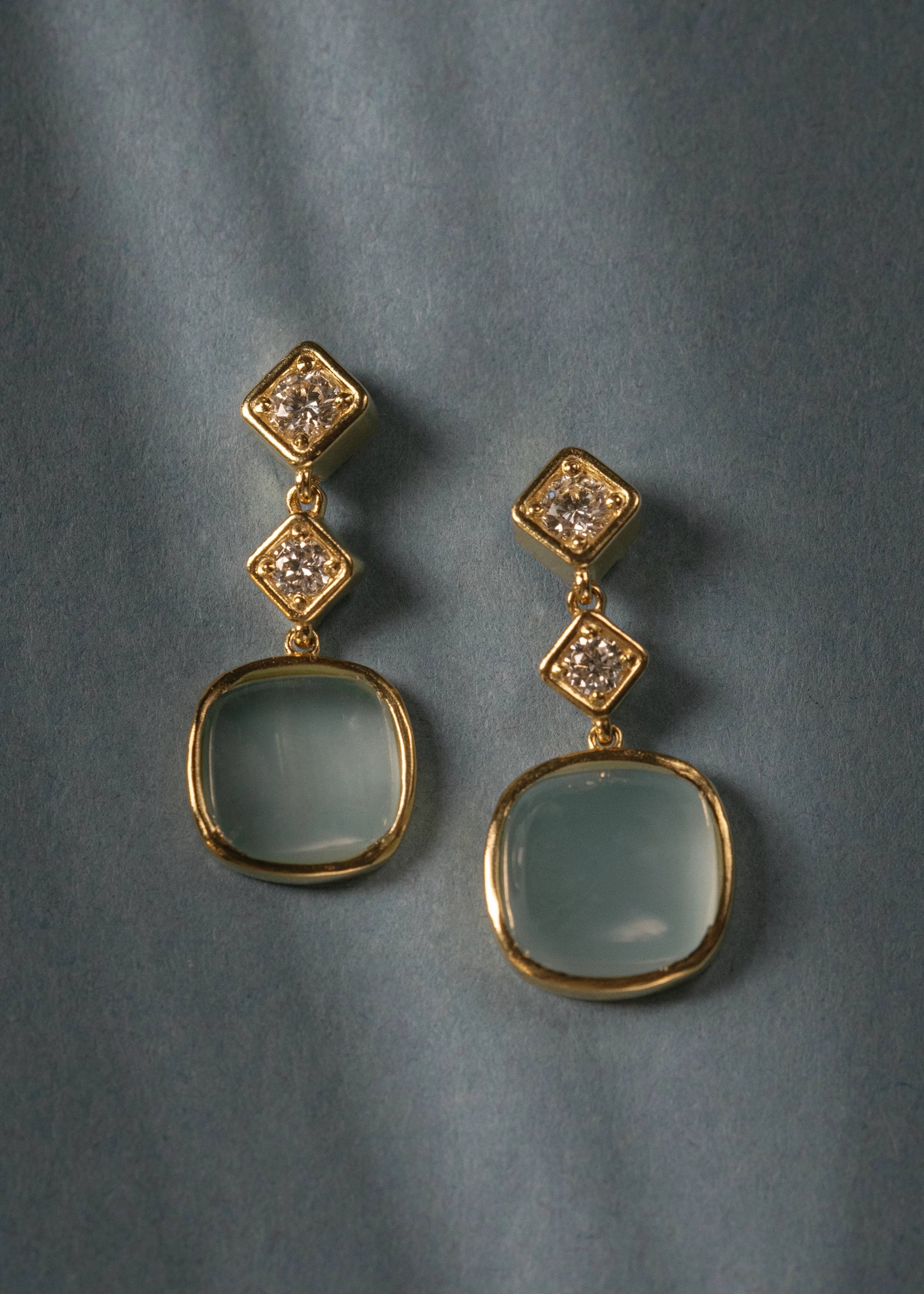 Diamond and Aquamarine Stone Drop Earrings