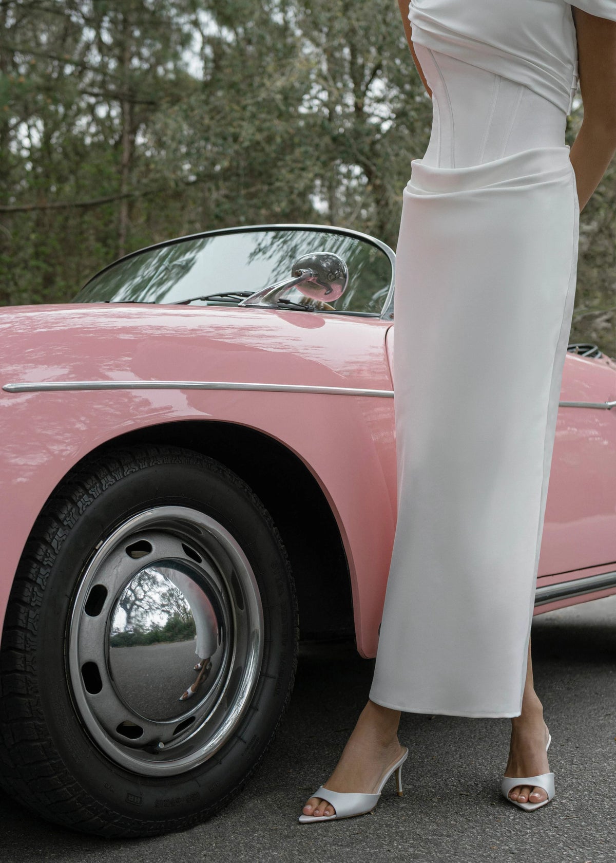 The Yours Truly Little White Dress is a one shoulder draped midi dress of Stretch Mikado in Silk White.