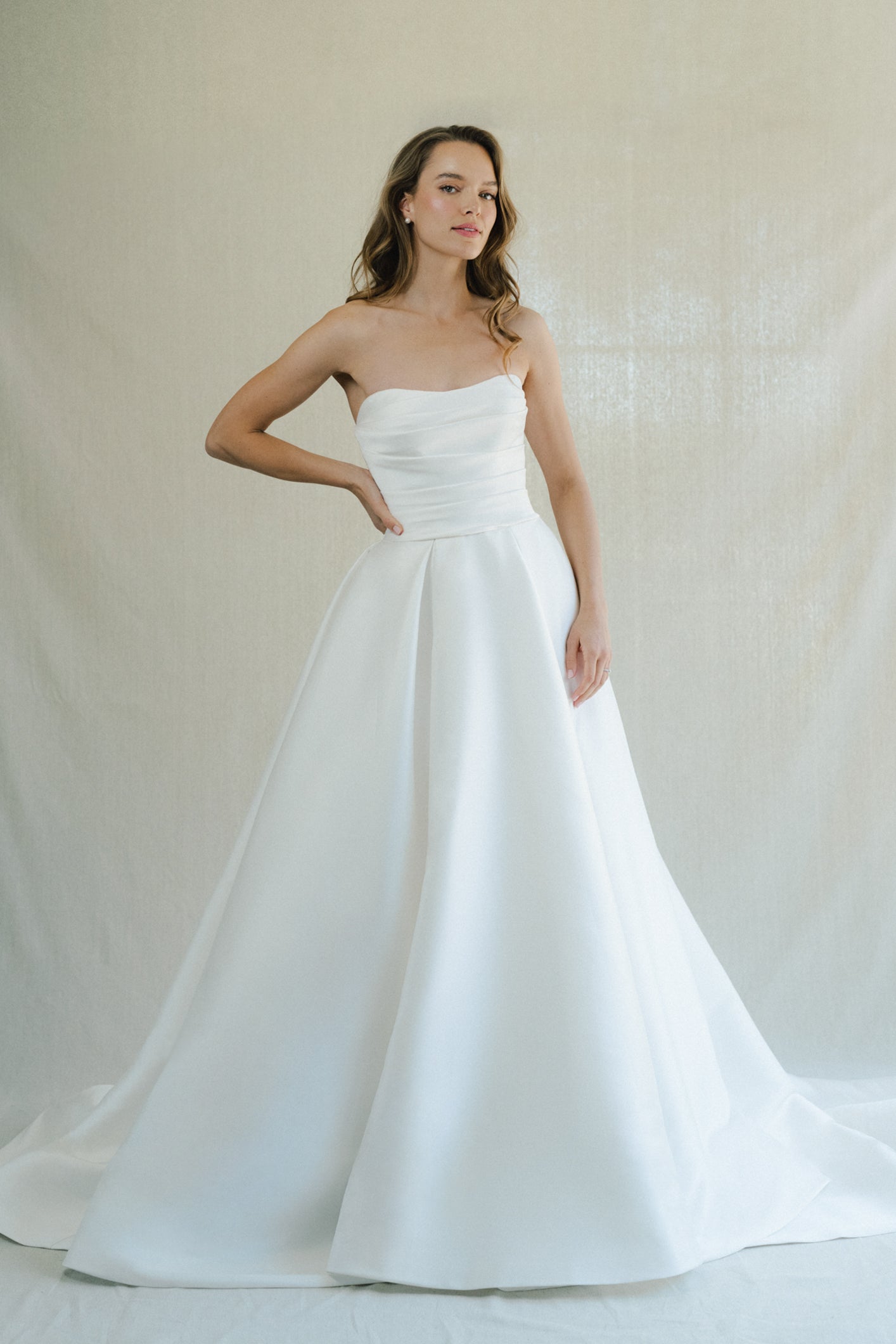 Pleated Cream Tulle Puff Sleeve Fairytale Wedding Dress - Lunss