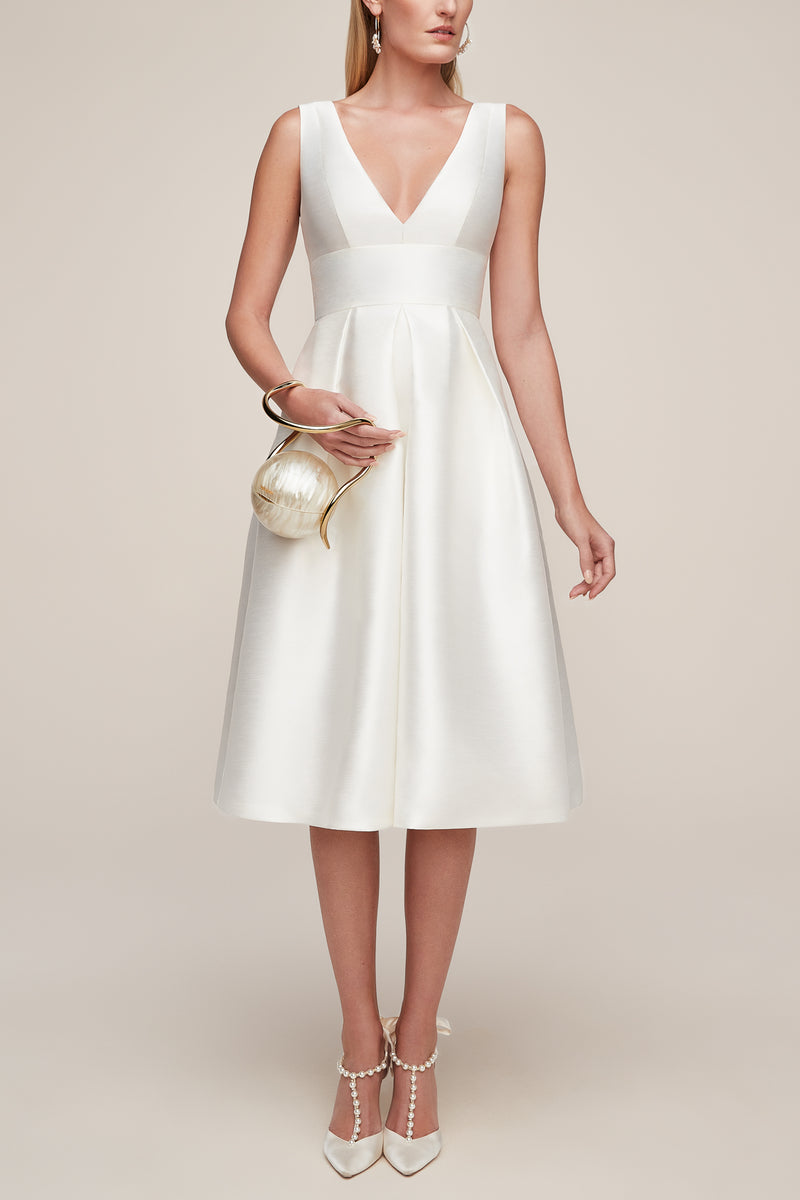 midi classic white formal dress with pockets